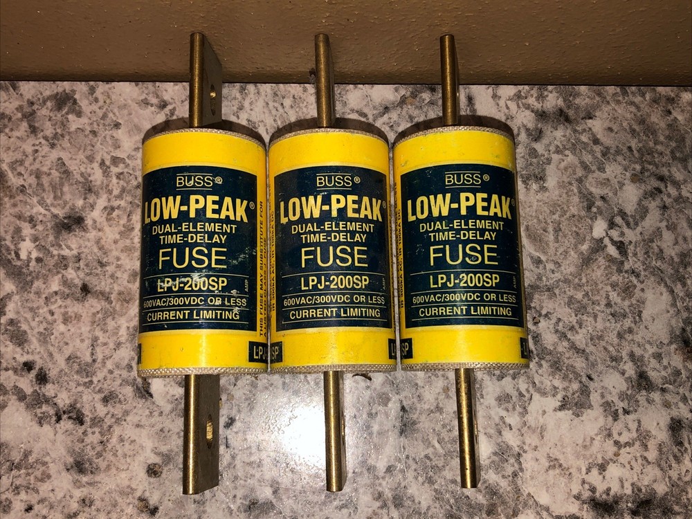 BUSS LPJ-200SP Low-Peak Class J Fuses 200A 600Vac Dual-Element Lot Of 3 NOS