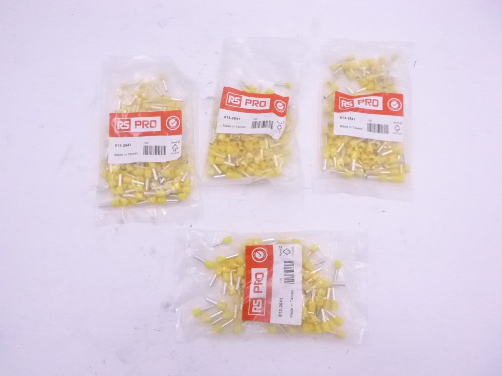 400 Pack RS Pro Insulated Crimp Bootlace Ferrule 12mm 3.5mm Dia. Yellow 100/Pack