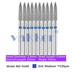 10/Pk Dental Flame Diamond Burs FG 862-014M Medium Grit High Speed Handpiece