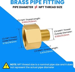 Brass Hose Pipe Fitting Reducer 1/4 Male To 1/2 Female Npt Adapter 80 Characters