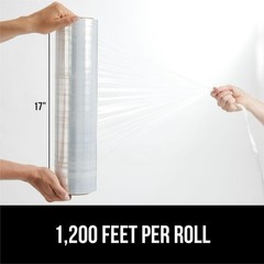 500% Stretch Film Heavy Duty Plastic, 1200ft Shrink Wrap Roll 17″ Puncture Re…