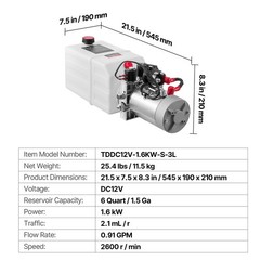 Uimoso 6 Quart Double Solenoid Hydraulic Pump Dump Trailer Power Pack DC 12V