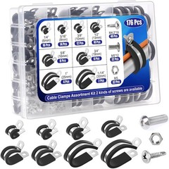 176Pcs Cable Clamps Set with 72Pcs Screws, 8 Sizes Rubber Insulated Pipe Clamp