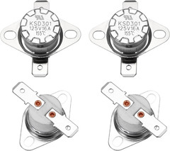4 Pcs KSD301 Thermostat 155°C/311°F 16A Normally Closed N.C Adjust Snap Disc Tem