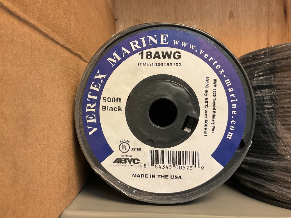 18 AWG Marine Wire Black 500 ft Vertex-Marine # 1426180103