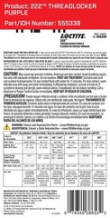 Loctite 38653 222 Purple Low Strength Thread Locker Tube 6 Milliliter,