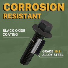 Flanged Hex Head Bolts, M10 x 60mm Flange Hexagon Bolts Grade 10.9, Black Oxi…