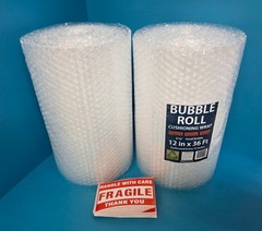 3/16″ Small Bubble Cushioning Wrap Rolls, 12 Inch x 72 Ft, w 10 Fragile Sticker