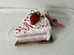 Handmade Faux Fake Food Strawberry Cake Slice On Wood Pie Board