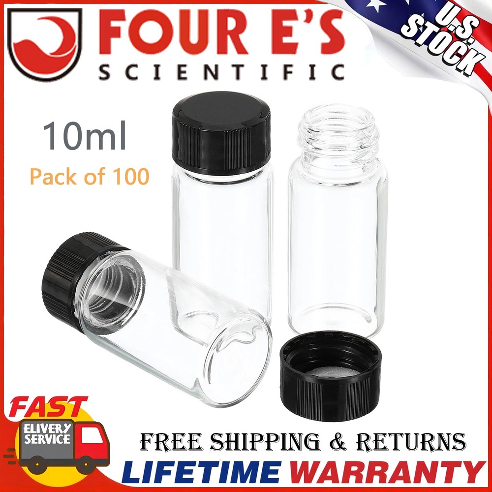 100pcs 10ml Glass Vials with Screw Caps Clear Sample Vials Liquid Sampling Vial