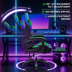 Faux Leather Gaming Chair with Speakers and Massage Ergonomic Music Rhythm LED L