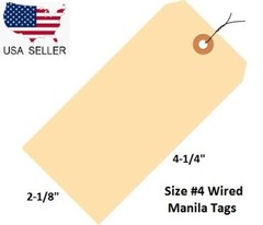 Size 4 Manila Inventory Shipping Hang Tags with Wire 4 1/4″ x 2 1/8″ Wired Tags