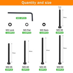 461 Pieces M3 X 30Mm /35Mm /40Mm /45Mm /50Mm Socket Head Screws M3 Long Screws M