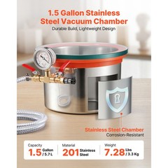 Uimoso 1.5Gal Stainless Steel Vacuum Chamber with Tempered Glass Lid Degassing
