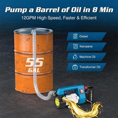 12 GPM Electric Cordless Diesel Kerosene Pump Fuel Transfer Pump 21V 2x 4.0Ah