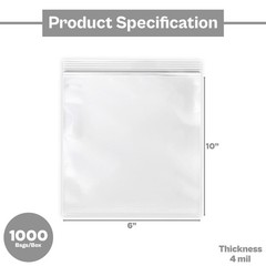 4 Mil Clear Reclosable Plastic Poly Bags 6″ x 10″ Top Seal Baggies Pack of 1000