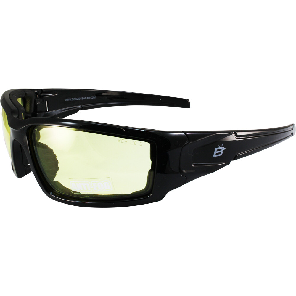Birdz Eyewear Osprey Foam Padded Motorcycle Sunglasses Black Frame Yellow Lens