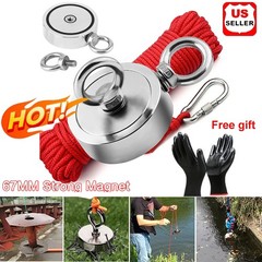 2000 LBS Strong Fishing Magnet Kit Double-Sided Pull Force and Rope Carabiner