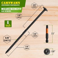 [Pack of 50] #14 x 6 Wood Structural Lag Screws, Black Coated x 6″,