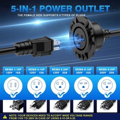 Outdoor Power Outlet 20A 125V Receptacle RV Shore Power Plug Integrated 20″ Cord