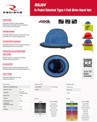 Radians THE JUDGE RHJ6V 6-Point Ratchet Vented Type I Full Brim Hard Hat