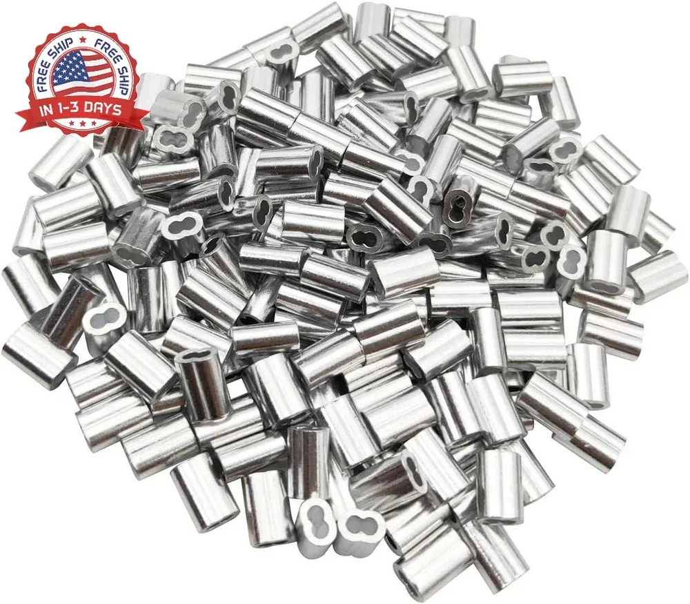 200pcs 1/16″ Aluminum Crimping Loop Sleeve, Cable Ferrule Wire Rope Sleeves Loop