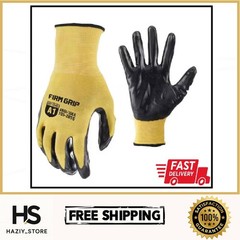 FIRM GRIP Work Gloves Men’s Large Nitrile Coated Machine Washable Yellow 10 Pack