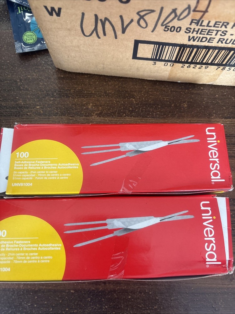 (2 Pk) Universal Self-Adhesive Paper and File Fasteners, 2 Cap. 200 Total Unv7