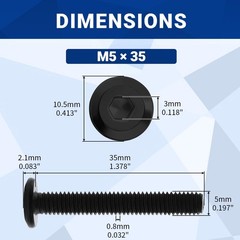 Fayeploo M5-0.8x35mm Flat Head Hex Screws 50Pcs Black
