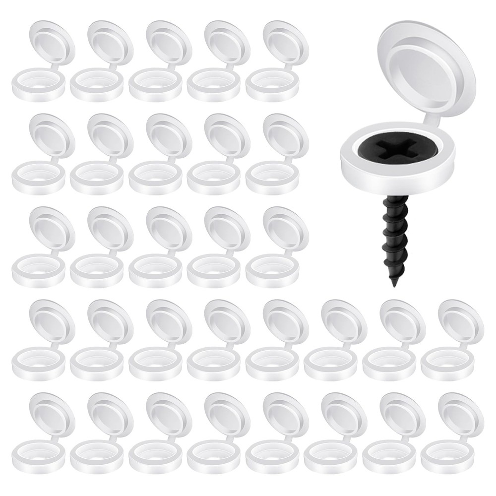 salbsever 200Pcs Plastic Hinged Screw Cover Caps, 14mm/0.55 inches, White