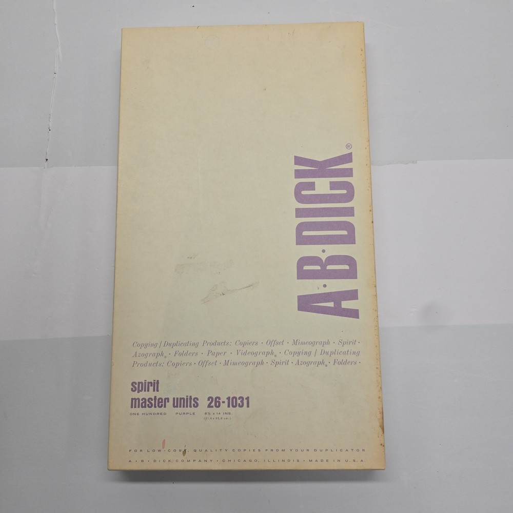 Vintage AB Dick Spirit Master Units 26-1031 Purple Mimeograph Paper 8.5×14 100ct