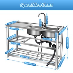 2 Compartment Commercial Sink Stainless Steel Kitchen Utility Sink w/ Prep Table
