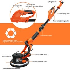 Electric Foldable Drywall Sander 6 Variable Speeds 750W with Vacuum & LED Lights