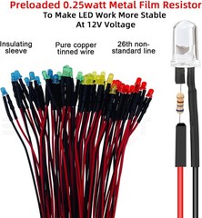 120pcs 12 Volt LED Diode Lights 5mm Pre Wired Kit White Red Blue Green Yellow