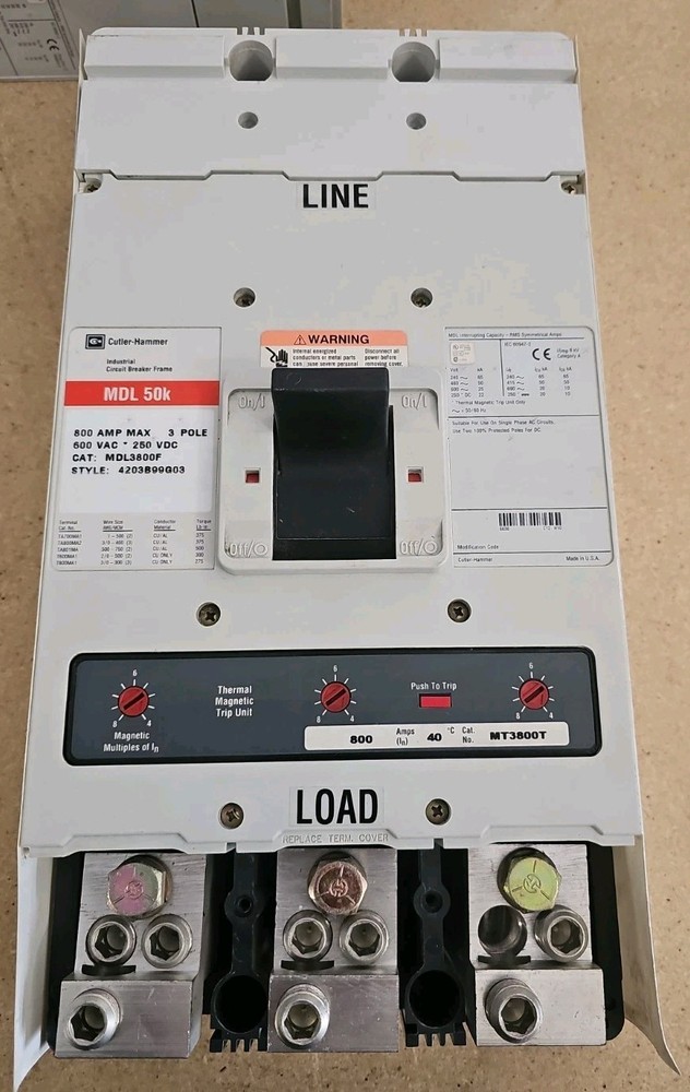 Cutler-Hammer MDL 50k 800A 3-Pole Circuit Breaker 551-600V MDL3800F MT3800T