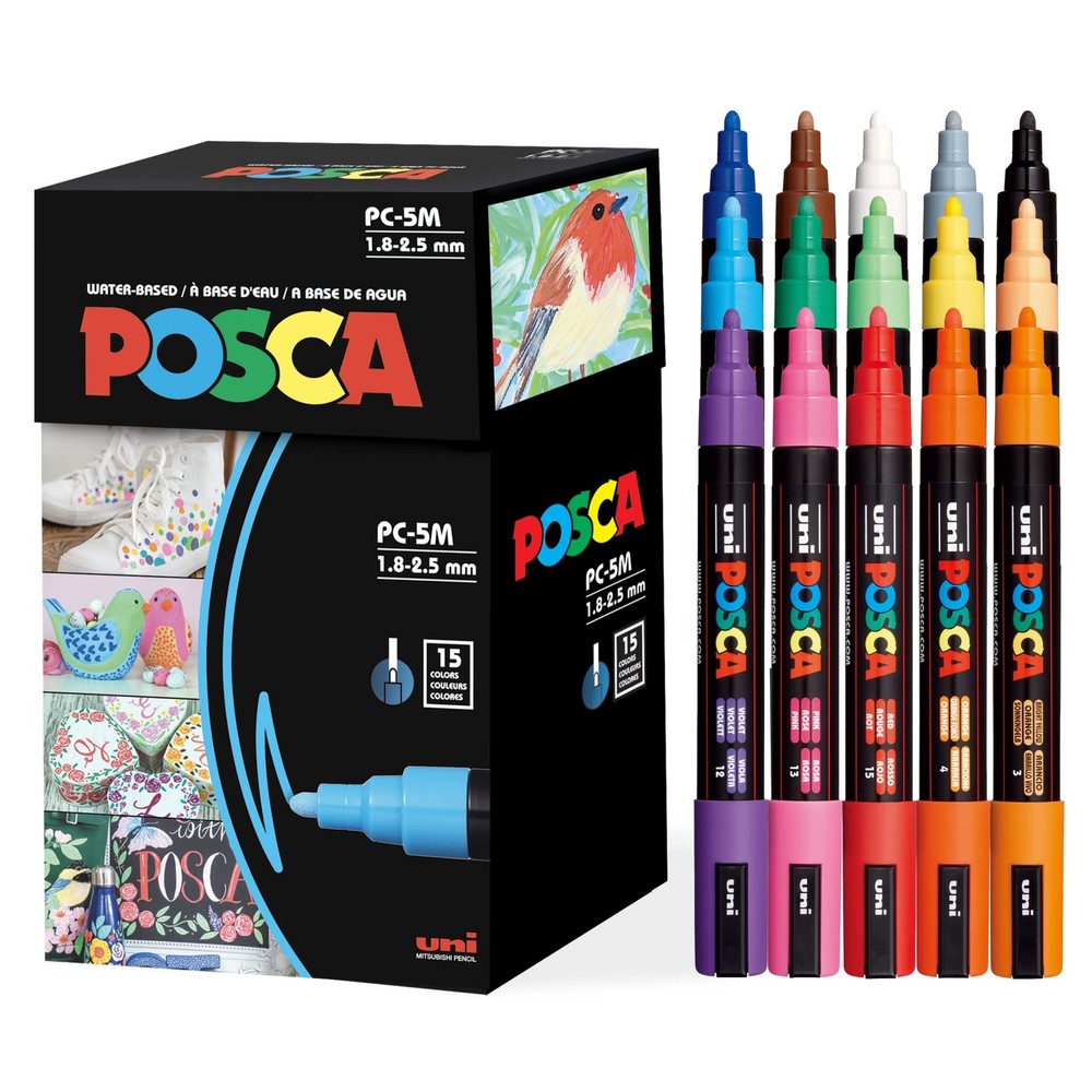 Posca Paint Art Markers, Set of 15 5M Medium Acrylic Markers with Reversible …