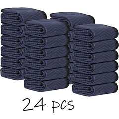 24 Pack Moving Blankets 80″ x 72″ Pro Economy Blue/Black Shipping Furniture Pads