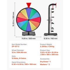 Uimoso 12-Inch Spinning Prize Wheel with 12 Sections and Tabletop Stand