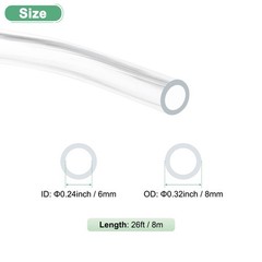 Clear Plastic Tubing, 0.24Inch(6mm) ID 0.32Inch(8mm) OD, 26ft(8m) Length