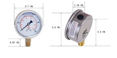 Pressure Gauge,Glycerin Filled,2-1/2″ Dia,0-100 PSI,1/4 NPT Lower Mount