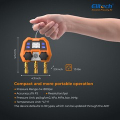 Open Box Elitech AC Manifold Gauge App Control Pressure Gauges, DMG-4B
