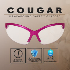Global Vision Cougar Hot Pink Safety Glasses with Clear Lenses