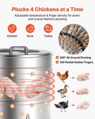 Electric Chicken Plucker 25.6in 1200W 275RPM 158 Soft Fingers SS