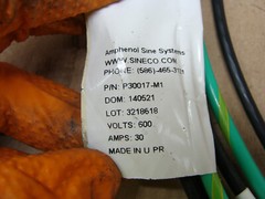 AMPHENOL SINE SYSTEMS 3-POLE CABLE P30017-M1 600V 30A