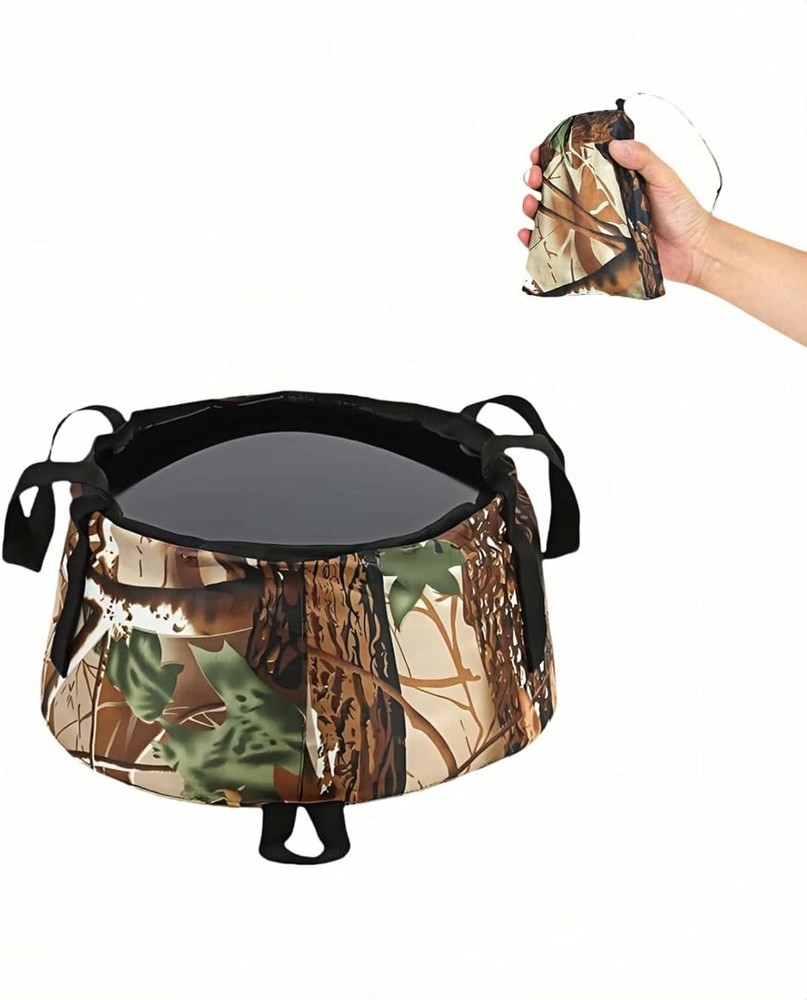 Leakproof Collapsible Basin – Versatile Camouflage Bucket for Camping & Travel