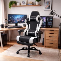 Gaming Chair Gamer Game Ergonomic with Footstool Lumbar Support Deep Black | …
