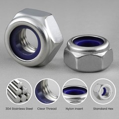 10Pcs M12-1.75 Lock Nuts, Nylon Insert Locknuts 304 Stainless Steel 18-8 SS A…