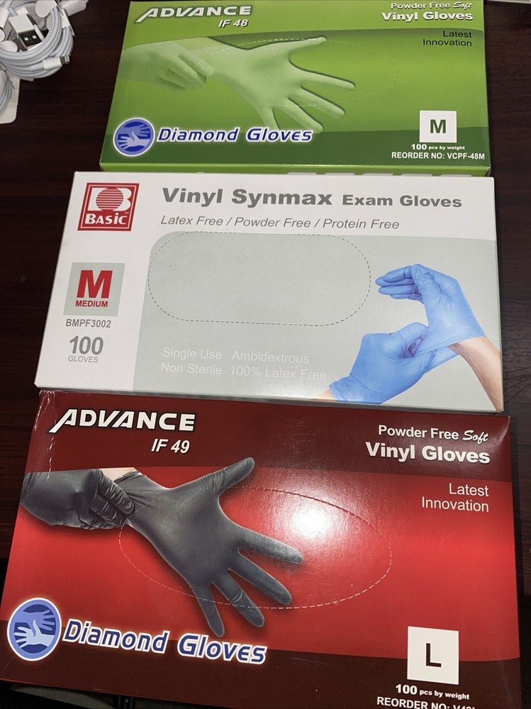 Blue/Black/Clear Box of 100 PCS Vinyl Synmax Exam Gloves S/M/L/XL- SIZE