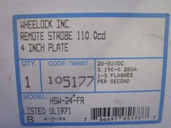 NIB WHEELOCK/EATON REMOTE FIRE ALARM HSW-24-FR 0.190-0.280A 20-31VDC W/STROBE 1