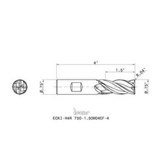 Iscar 5667184 Carbide Corner Radius End Mill: 3/4″ Diam, 1-1/2″ LOC, 4 Flute